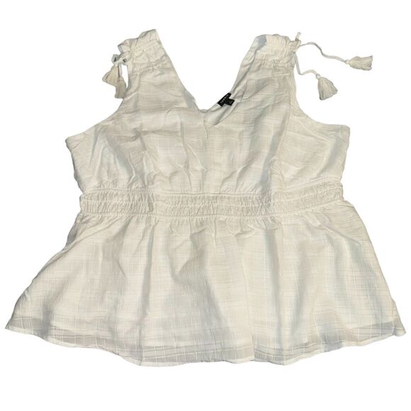 Torrid V-Neck White Tank Top with Cinched Waist and Tassel Sleeves Size 3 - Picture 7 of 8